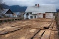 Wooden planks on half destroyed barn Royalty Free Stock Photo