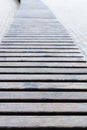 Wooden planks of long outdoor bench