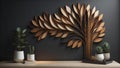 Wooden plant decoration in modern living room interior. generative ai