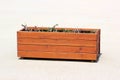 Wooden planter box with dried withered plants