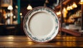 Wooden plate with empty bowl and saucer, rustic elegance generated by AI