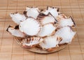 Wooden plate with shell scallops Royalty Free Stock Photo