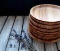 Wooden plates on a table