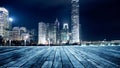 Wooden platform and city