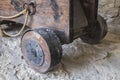 Wooden platform with wheels on which a medieval cannon is installed