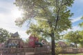 Wooden playground nature recreation area at American public park Royalty Free Stock Photo