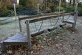 Wooden playground plays in winter