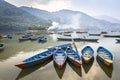 Wooden pleasure boats on Fewa Lake in Pokhara