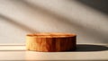 Wooden podium on the background of a concrete wall