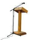 Wooden podium tribune stand rostrum with microphone isolated on