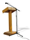 Wooden podium tribune stand rostrum with microphone isolated on