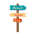 Wooden pointer to the beach, the hotel, in the bar