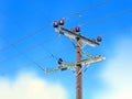 Wooden pole of power line Royalty Free Stock Photo