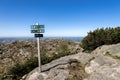 A wooden post with arrows pointing to different trekking routes for return to Dale from Lifjel mountain