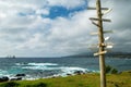 Wooden Post with Direction Signs at Hanga Roa Waterfront Royalty Free Stock Photo