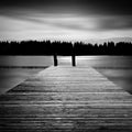 Wooden posts in a lake, long time exposure