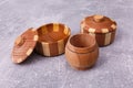 Wooden pots on the table Royalty Free Stock Photo