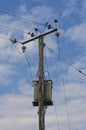 Wooden Power Electricity Pole Pylon,High Volage,Blue Sky Background Royalty Free Stock Photo