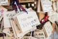 Wooden prayer hanging boards in Japanese Shinto temple