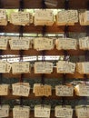 Wooden prayer tablets at a Shinto temple in Japan Royalty Free Stock Photo
