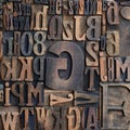 Wooden printers typeface letters Royalty Free Stock Photo