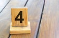 Wooden priority number 4 on a plank tab