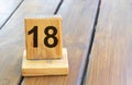 Wooden priority number 18 on a plank tab