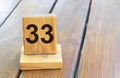 Wooden priority number 33 on a plank tab