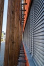 Wooden profiles lattice in modern architecture building