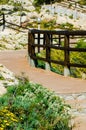 Wooden promenade along the sea coast situated on a cliff rock in Rincon de la Victoria, Costa del Sol, Andalusia, Spain