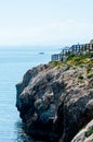 Wooden promenade along the sea coast situated on a cliff rock in Rincon de la Victoria, Costa del Sol, Andalusia, Spain Royalty Free Stock Photo