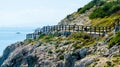 Wooden promenade along the sea coast situated on a cliff rock in Rincon de la Victoria, Costa del Sol, Andalusia, Spain Royalty Free Stock Photo