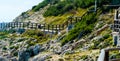 Wooden promenade along the sea coast situated on a cliff rock in Rincon de la Victoria, Costa del Sol, Andalusia, Spain Royalty Free Stock Photo