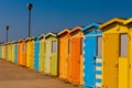 Wooden public change rooms on the beach. Colorful change rooms. Holiday concept.