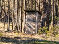 Wooden public toilet in a pine forest