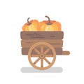 Wooden pumpkin cart with two pumpkins flat icon Royalty Free Stock Photo