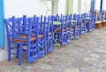 Wooden purple chairs at Ano Koufonisi island Cyclades Greece