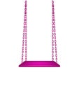 Wooden purple swing hanging on purple chains