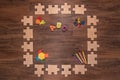 Wooden puzzle frame encouraging early learning
