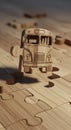 Wooden Puzzle Piece with Toy Truck Royalty Free Stock Photo