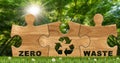 Wooden Puzzle Pieces with Text Zero Waste and a Recycling Symbol Royalty Free Stock Photo