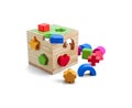 Wooden puzzle toy with colorful blocs isolated over white Royalty Free Stock Photo