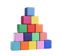 Wooden pyramid made with cubes isolated on white. Child`s toy Royalty Free Stock Photo