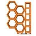 Wooden rack in the form of honeycomb isolated on white background. Vector cartoon close-up illustration.