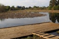 Wooden raft on the river for rinsing clothes