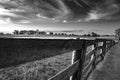 Wooden rail fence in Kentucky bluegrass region BW Royalty Free Stock Photo