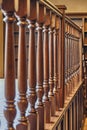 Wooden railing of classic staircase in modern house Royalty Free Stock Photo