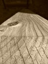 Wooden railing on deck outside fall time