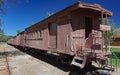 1883 wooden railroad caboose, part of antique train in Laws, California. Royalty Free Stock Photo