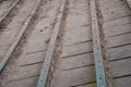 Wooden ramp on the playground with non-slip crossbeams. used to ascend up an inclined plane. horses have a similar one when enteri